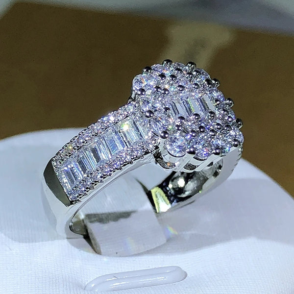 Silver High Quality Square White Zircon Ring