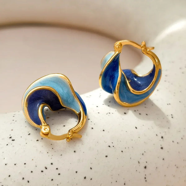 High Quality Brass Metal Geometric Blue Earrings