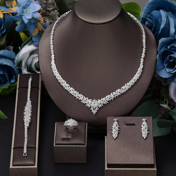 4 Pieces of Bride Zirconia Necklace Set