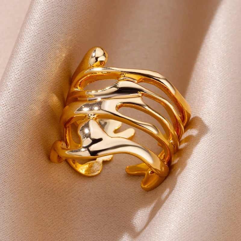 Gold Color Hollow Wide Open Ring
