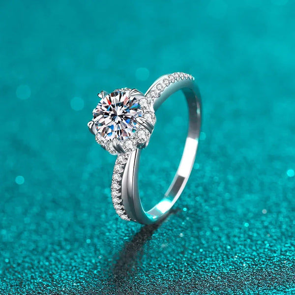 18K White Gold Eternity Rings Real 1CT Moissanite Ring for Women Top D Color VVS1 Diamond Engagement Wedding Jewelry Gift
