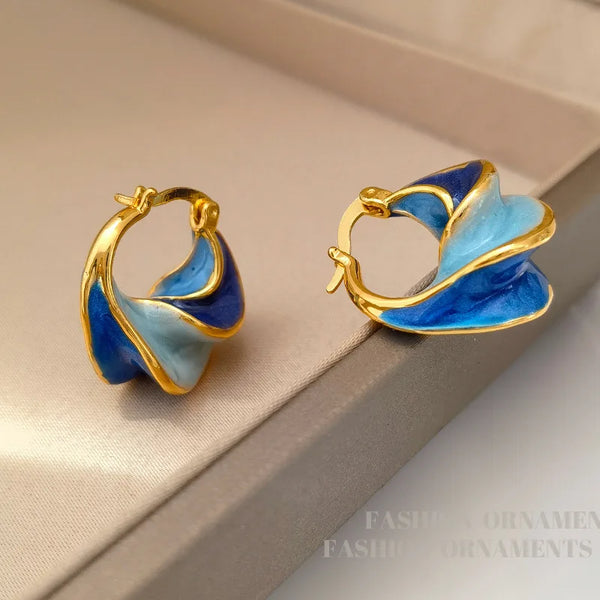 High Quality Brass Metal Geometric Blue Earrings